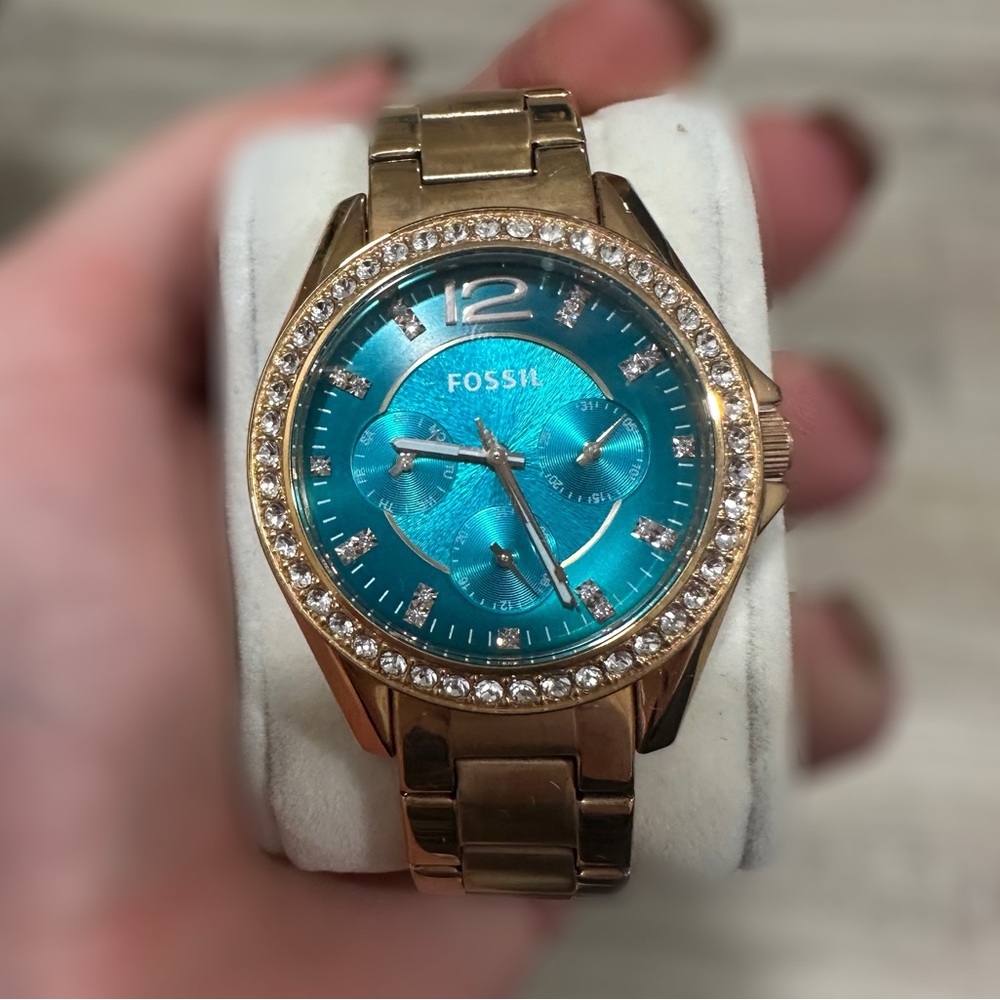 Fossil Blue and Rose Gold Watch